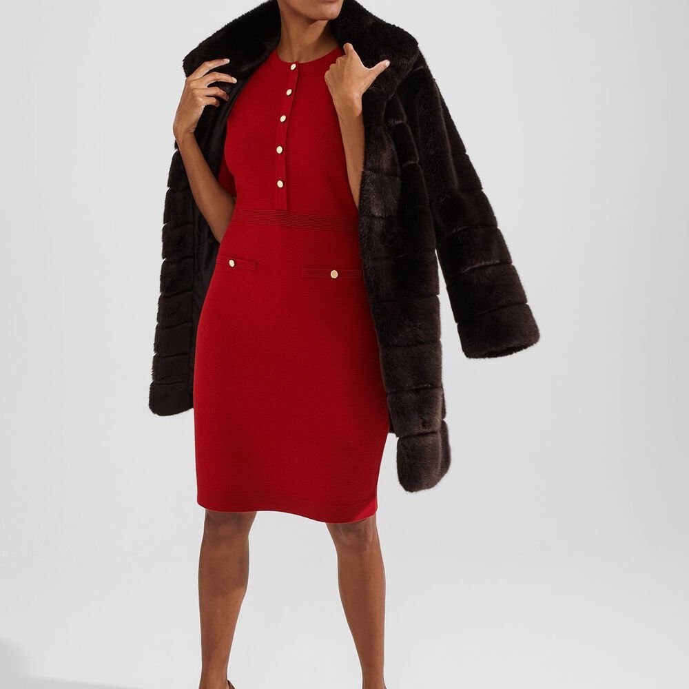 Hobbs London Noa Knitted Dress with Gold Button Detail – Size 10 - Picture 5 of 10